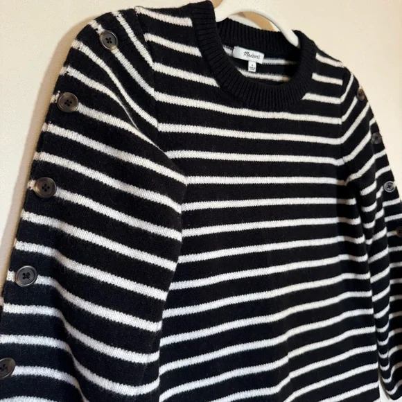 Madewell 100% Merino Wool Black/White Striped Sweater Dress Size Small - Picture 3 of 14
